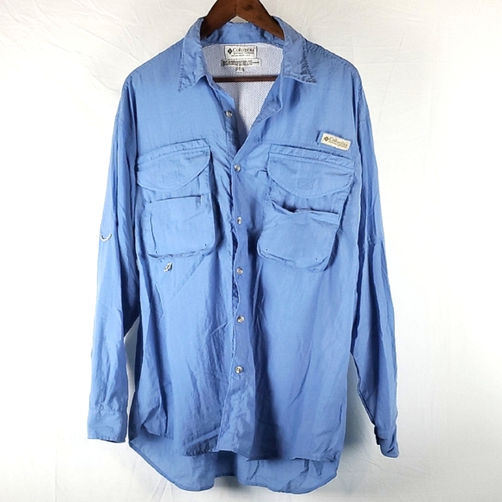 Columbia PFG Vented Long Sleeve Fishing Button Down Shirt Blue